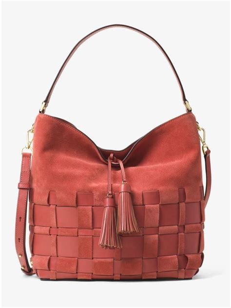 Michael Kors VIVIAN Woven Suede Hobo Shoulder Bag 